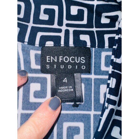 En Focus Studio 4 Navy White Geo Print Travel Office Siren Dress Slimming Spand - Picture 6 of 8